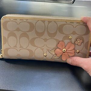 Coach Tan Floral Zip Wallet
